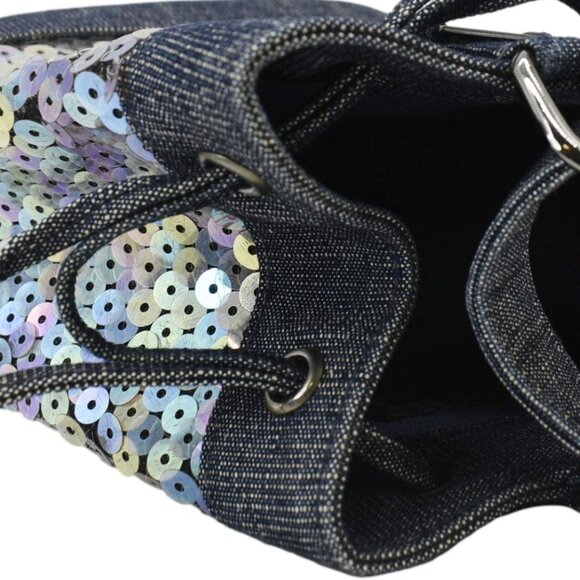 Chanel Sequin Denim Small Drawstring Bucket Bag Blue - Picture 5 of 12